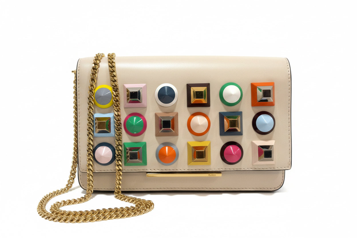 Fendi studded Vitello wallet on chain