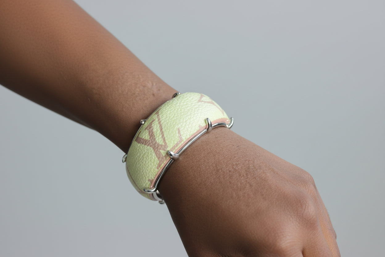 Louis Vuitton leather large monogram cuff bracelet/SOLD