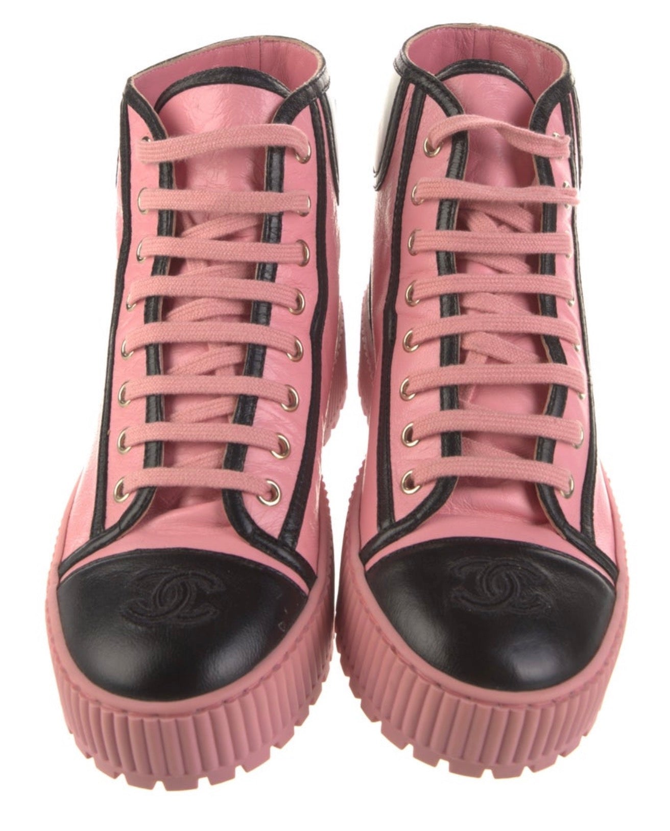 Chanel pink leather high top sneakers
