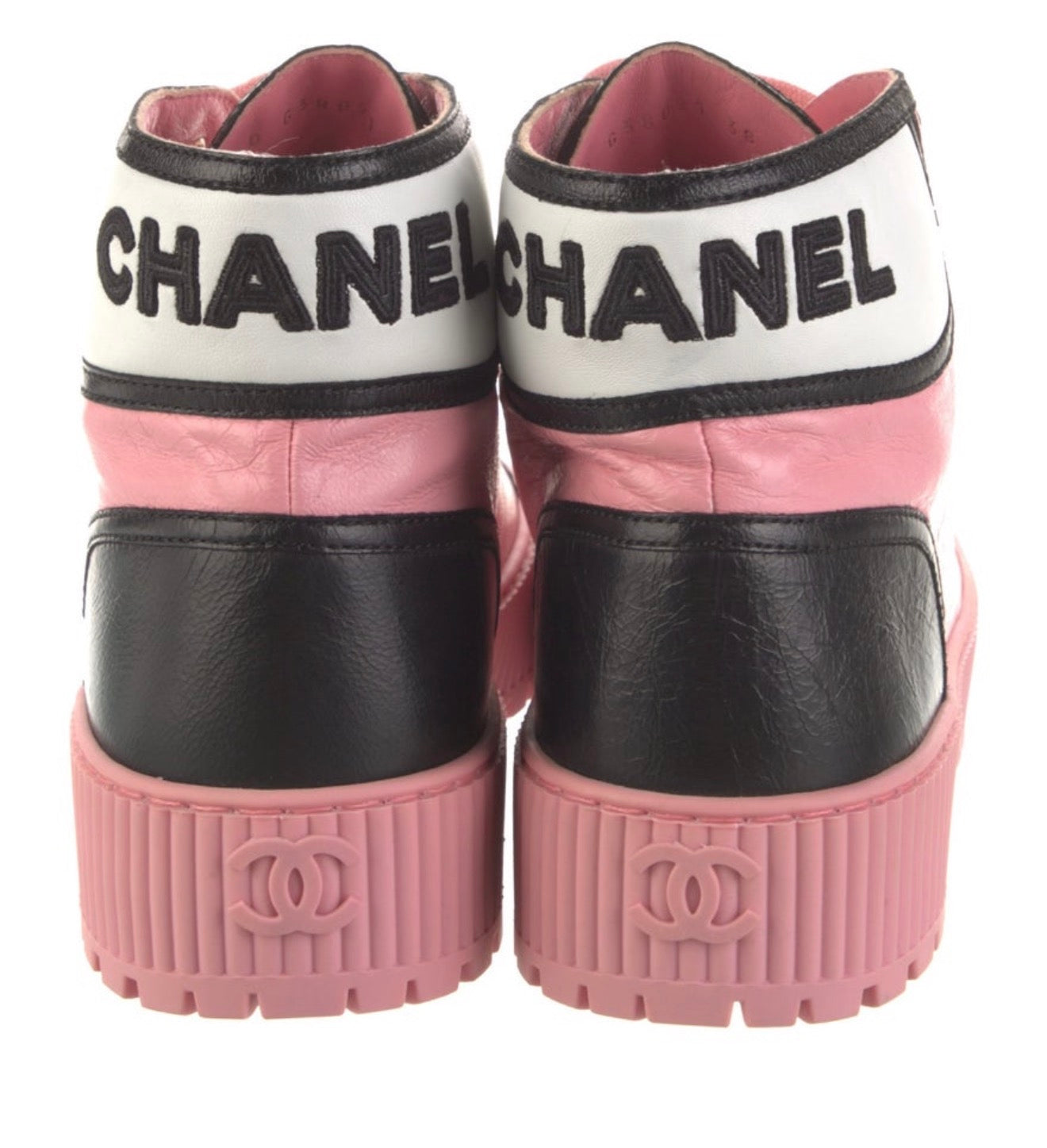 Chanel pink leather high top sneakers