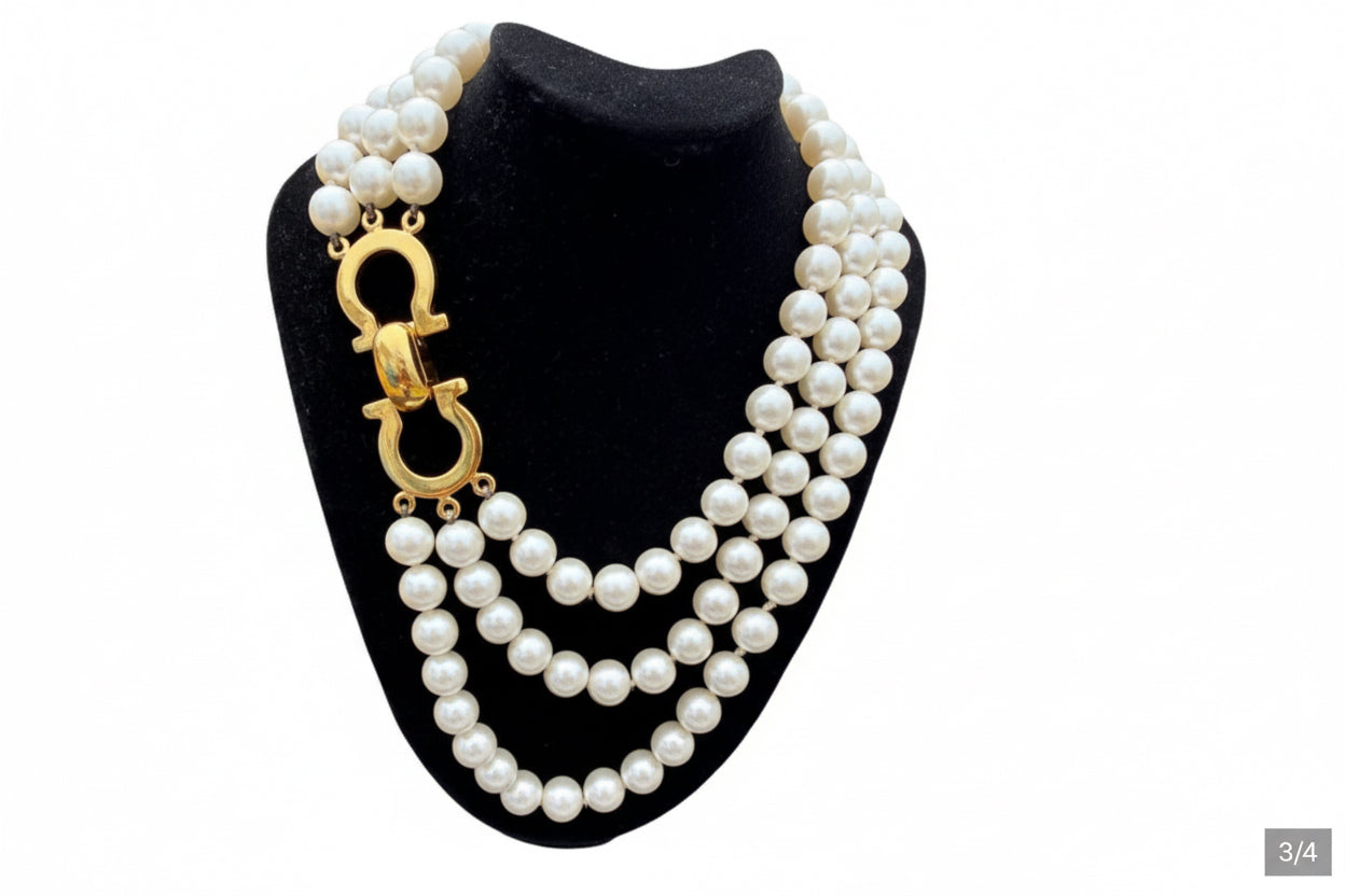 Salvatore Ferragamo 3strand faux pearl necklace