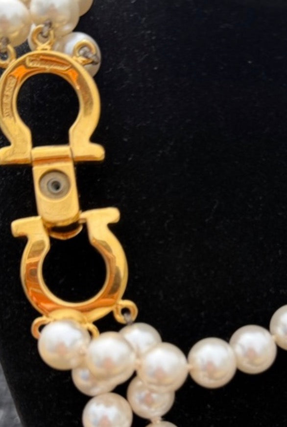 Salvatore Ferragamo 3strand faux pearl necklace