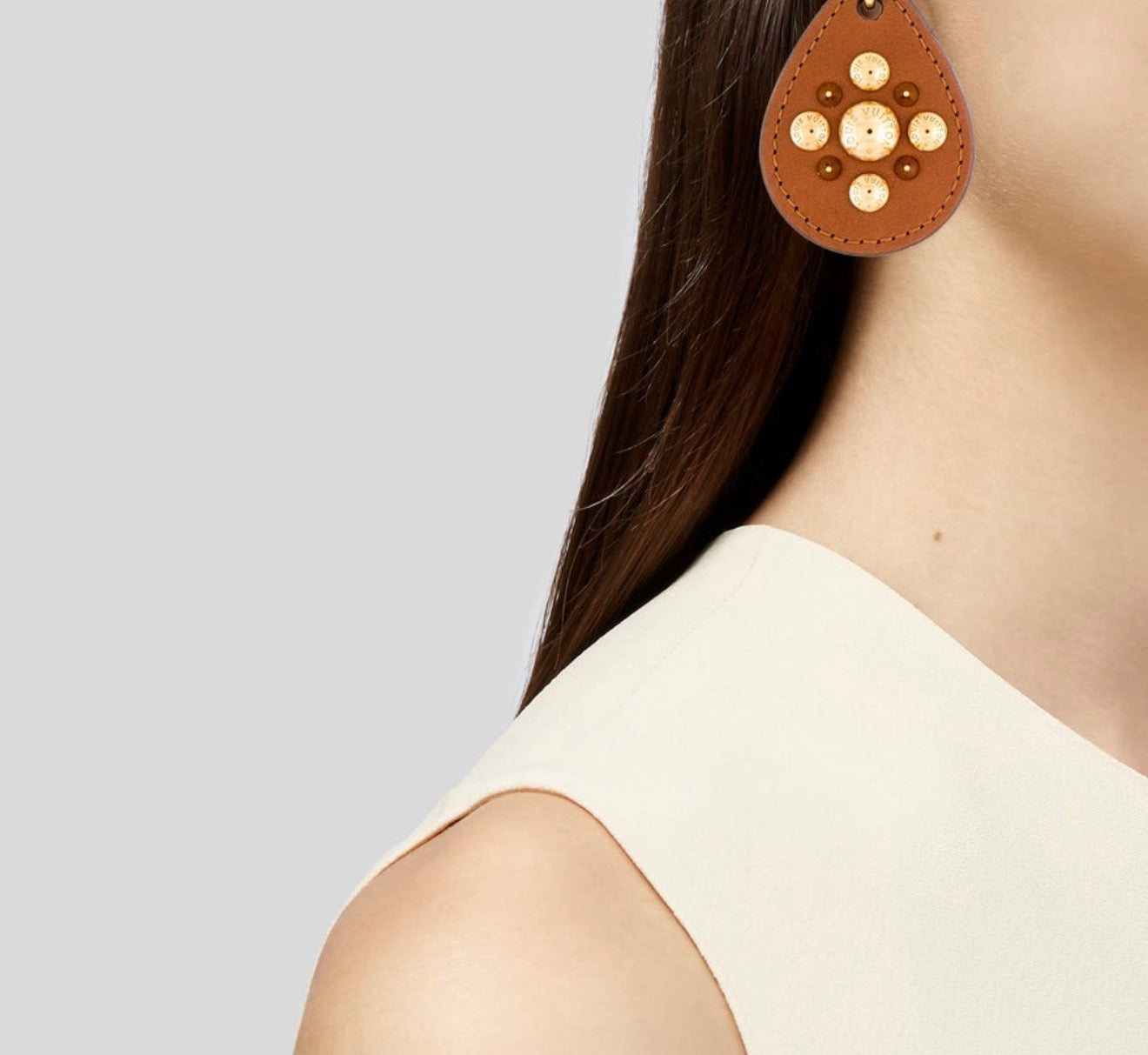 Louis Vuitton leather studded drop earrings/sold