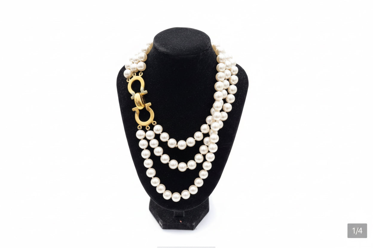 Salvatore Ferragamo 3strand faux pearl necklace