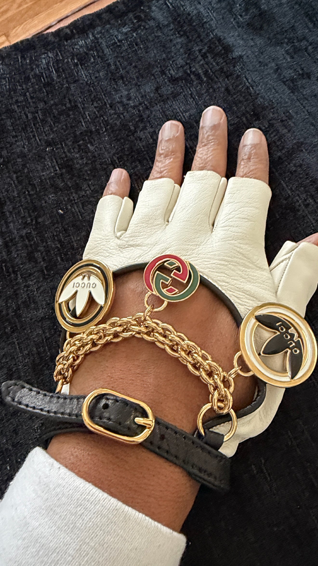 Gucci x adidas leather fingerless gloves/sold