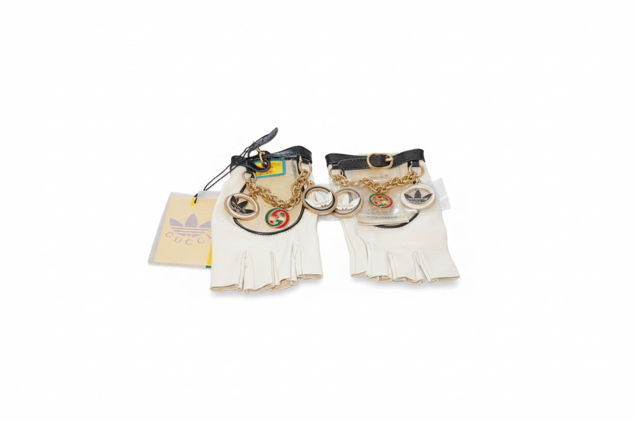 Gucci x adidas leather fingerless gloves/sold