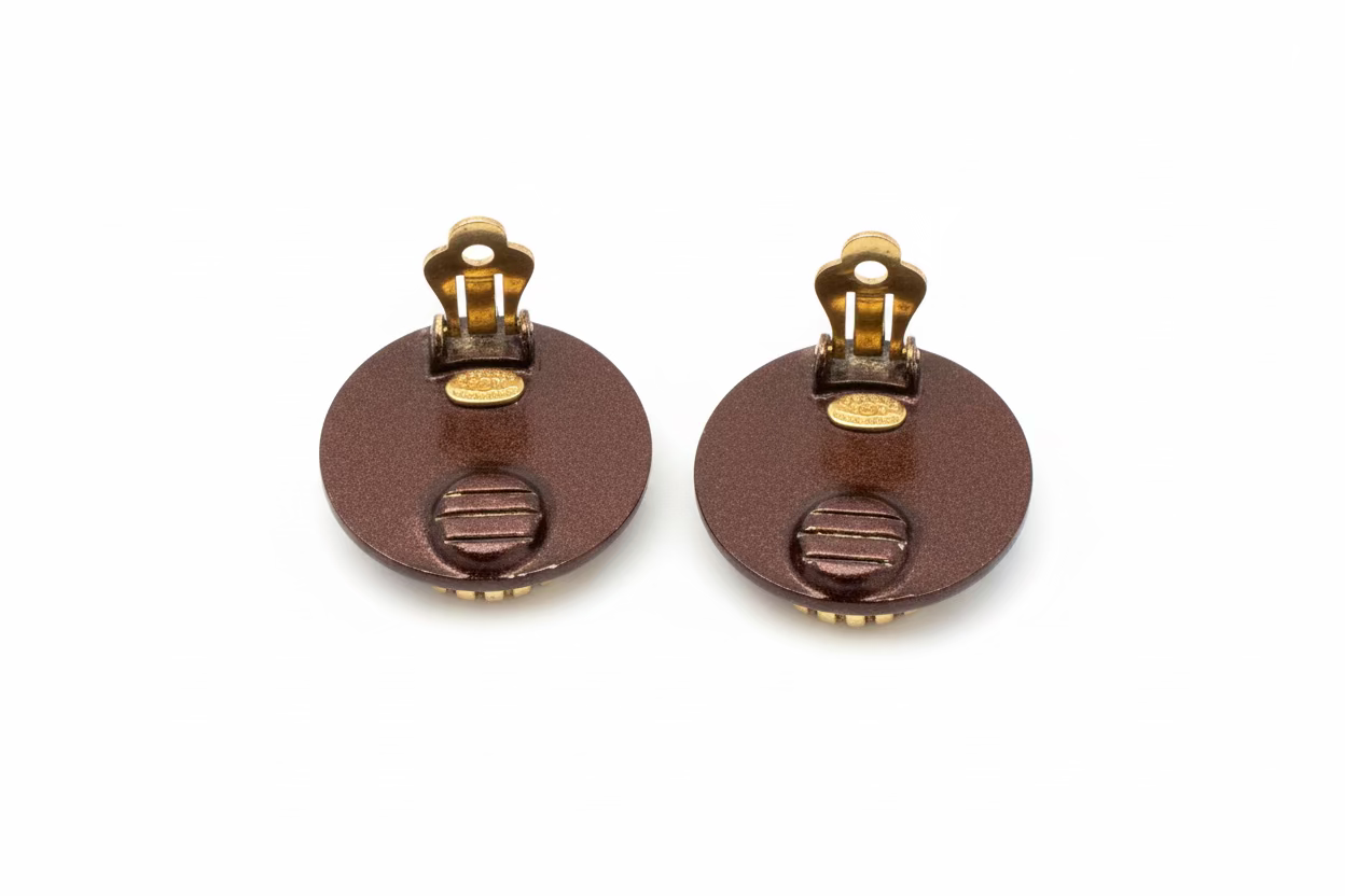 Chanel pink leather clip on earrings