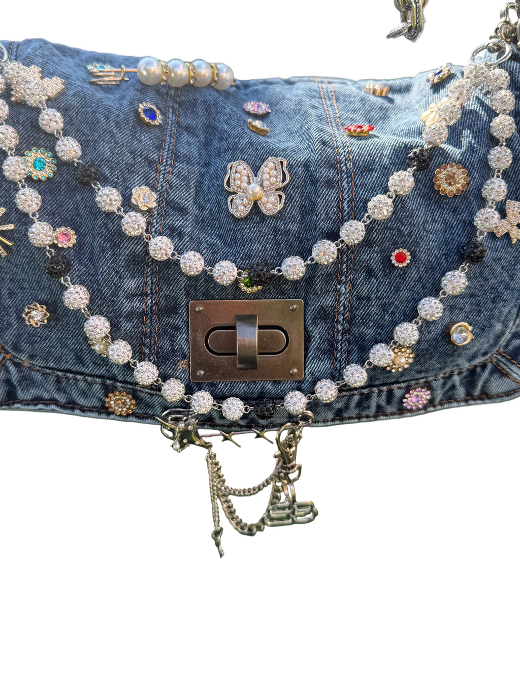 denim junk bag w/crystal embellishments