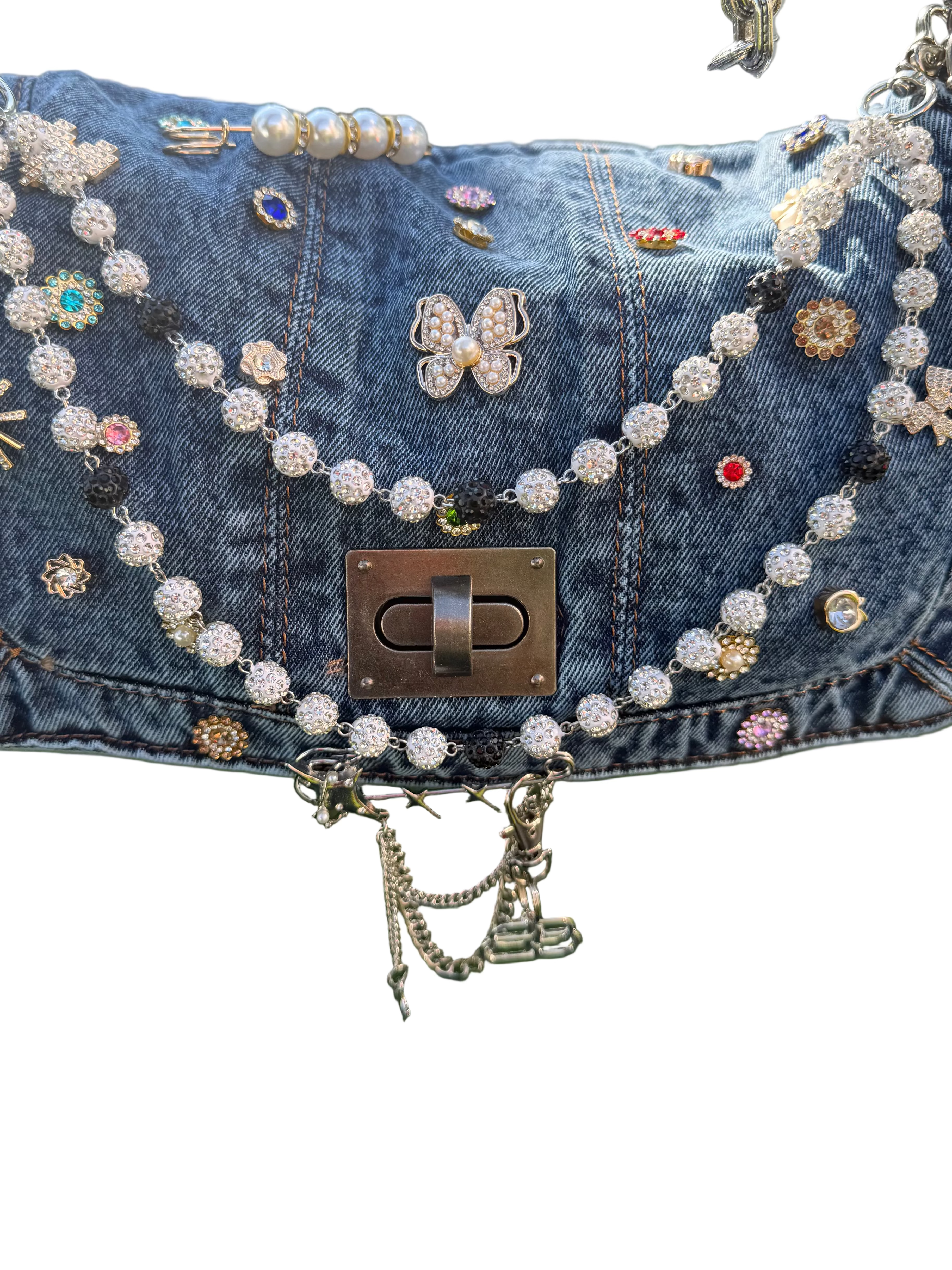 denim junk bag w/crystal embellishments