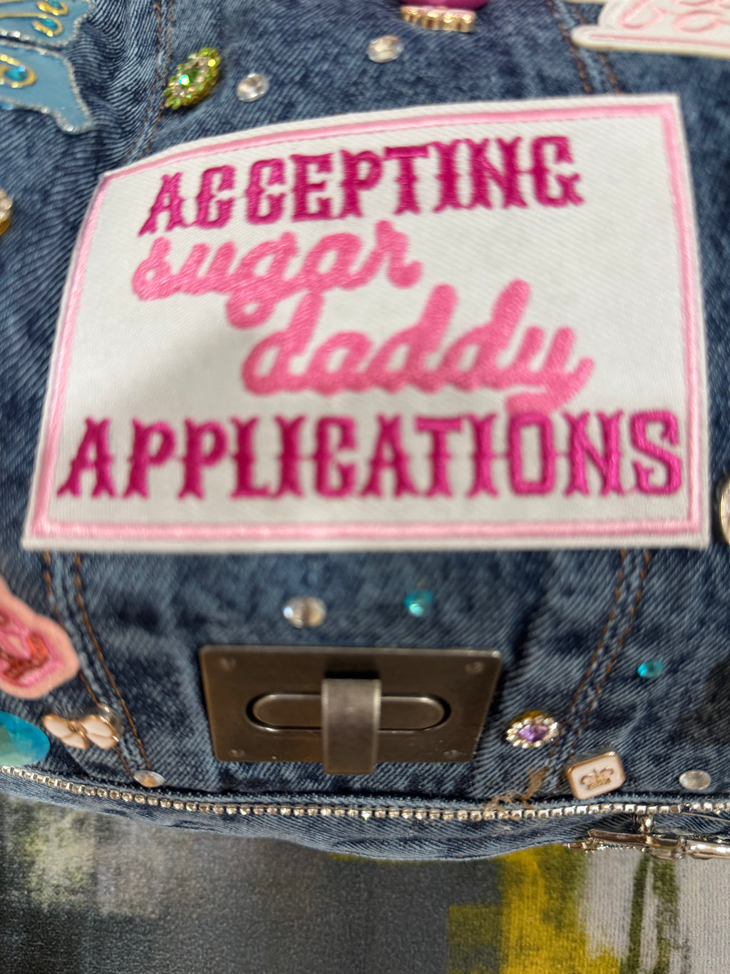 Denim bling out junk bag