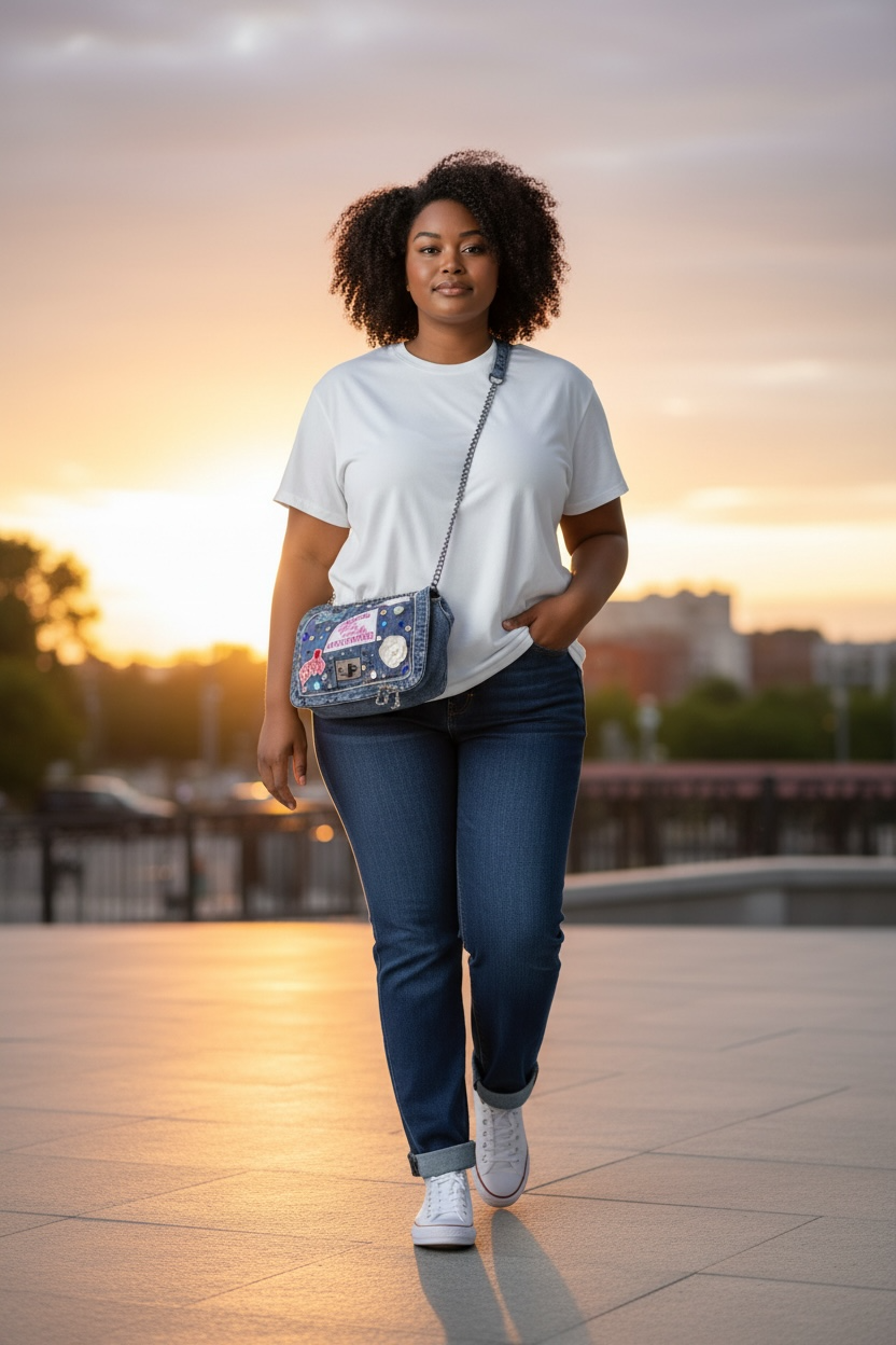 Denim bling out junk bag