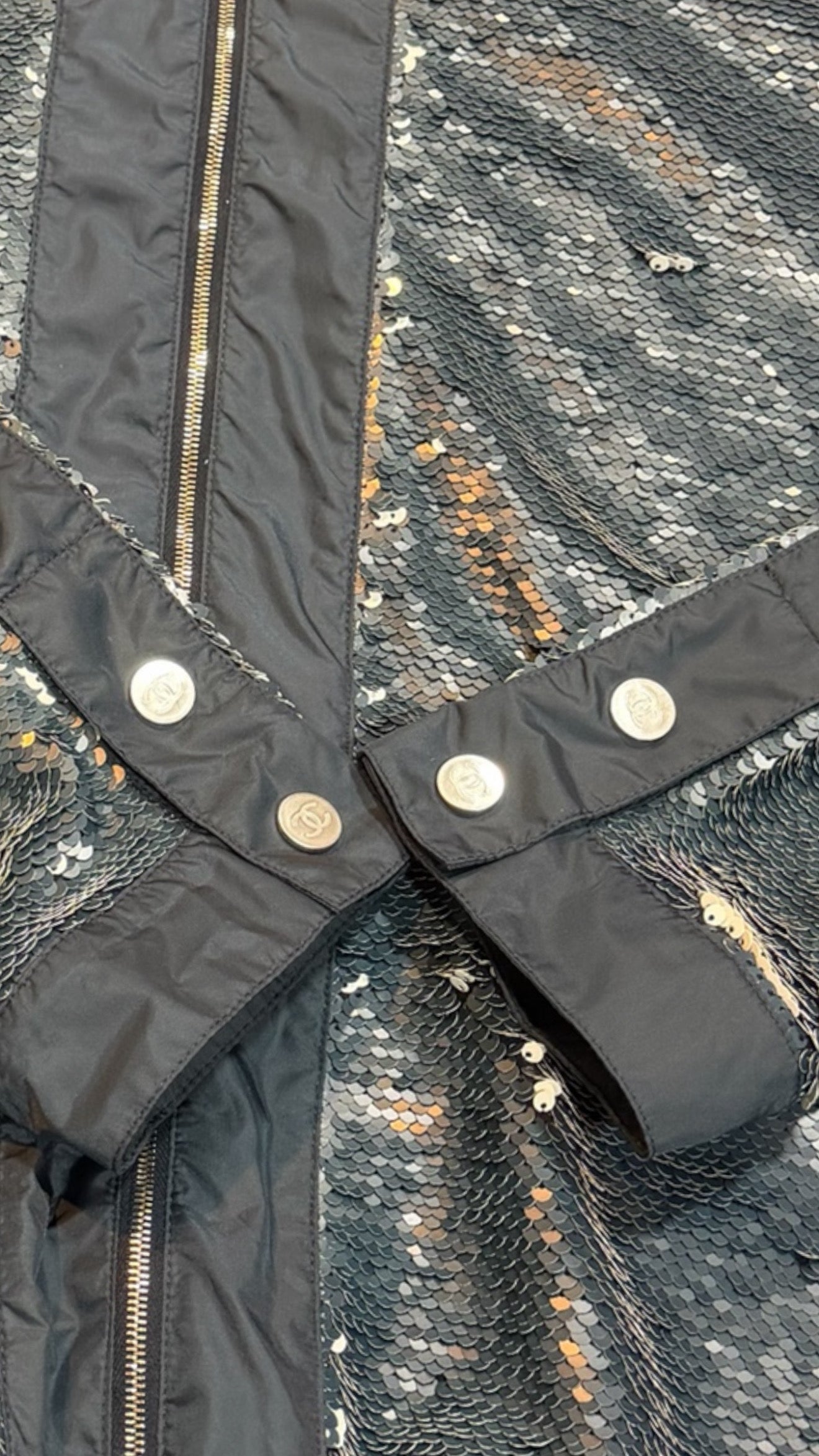 Chanel blue sequin nylon jacket size 10