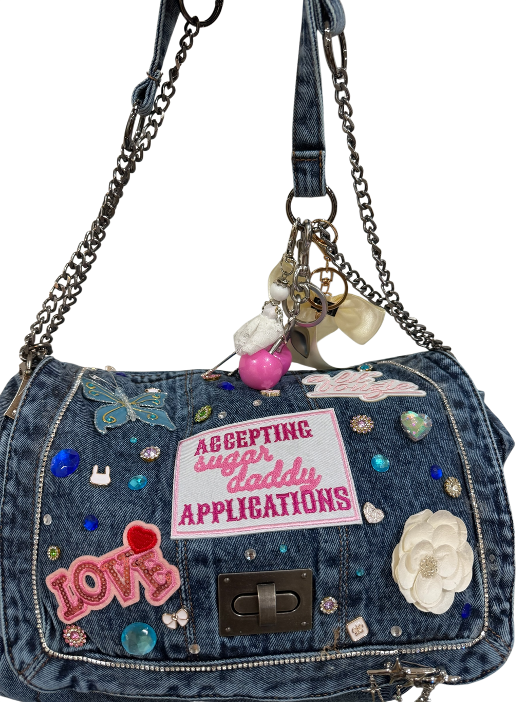 Denim bling out junk bag