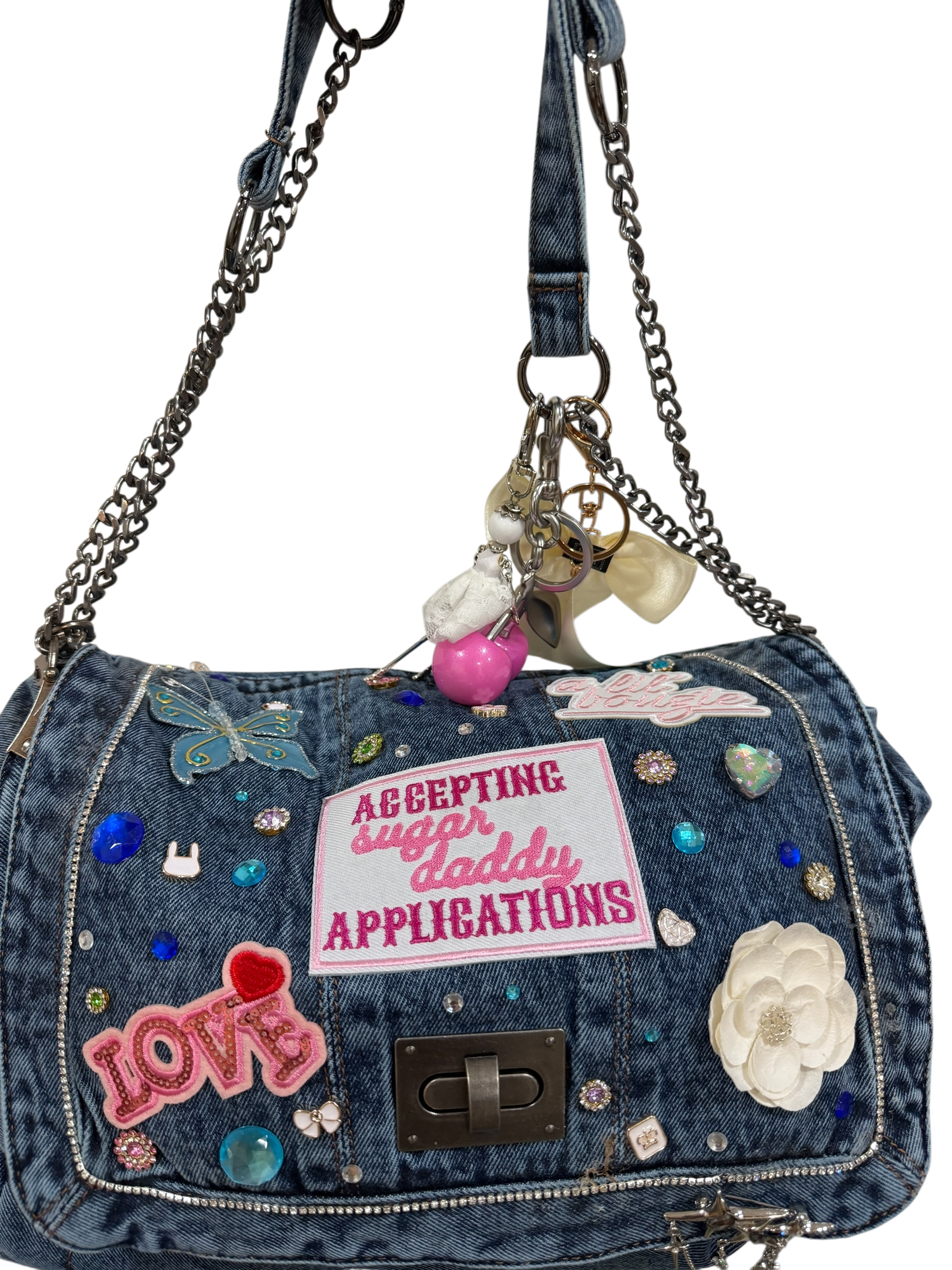 Denim bling out junk bag